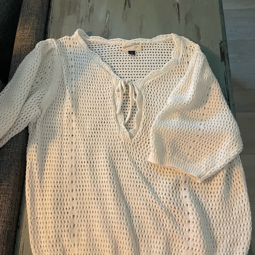 Universal Thread Cream Open-Knit V-Neck Sweater - Picture 2 of 3